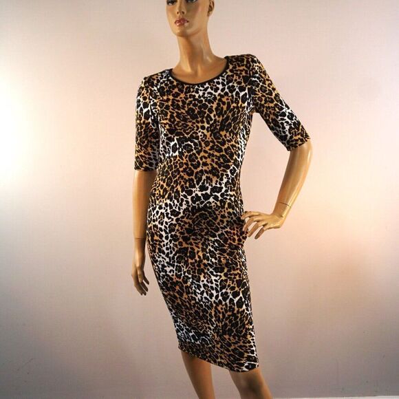 XOXO Womens Dress Sz M Animal Leopard Print Short Sleeve Body Hugger Knee Length - Picture 3 of 10